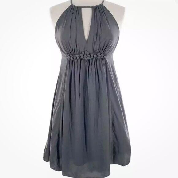 Esley Women's Black Floral Waist Satin Halter Dress Knee Length Size Small - Picture 1 of 12